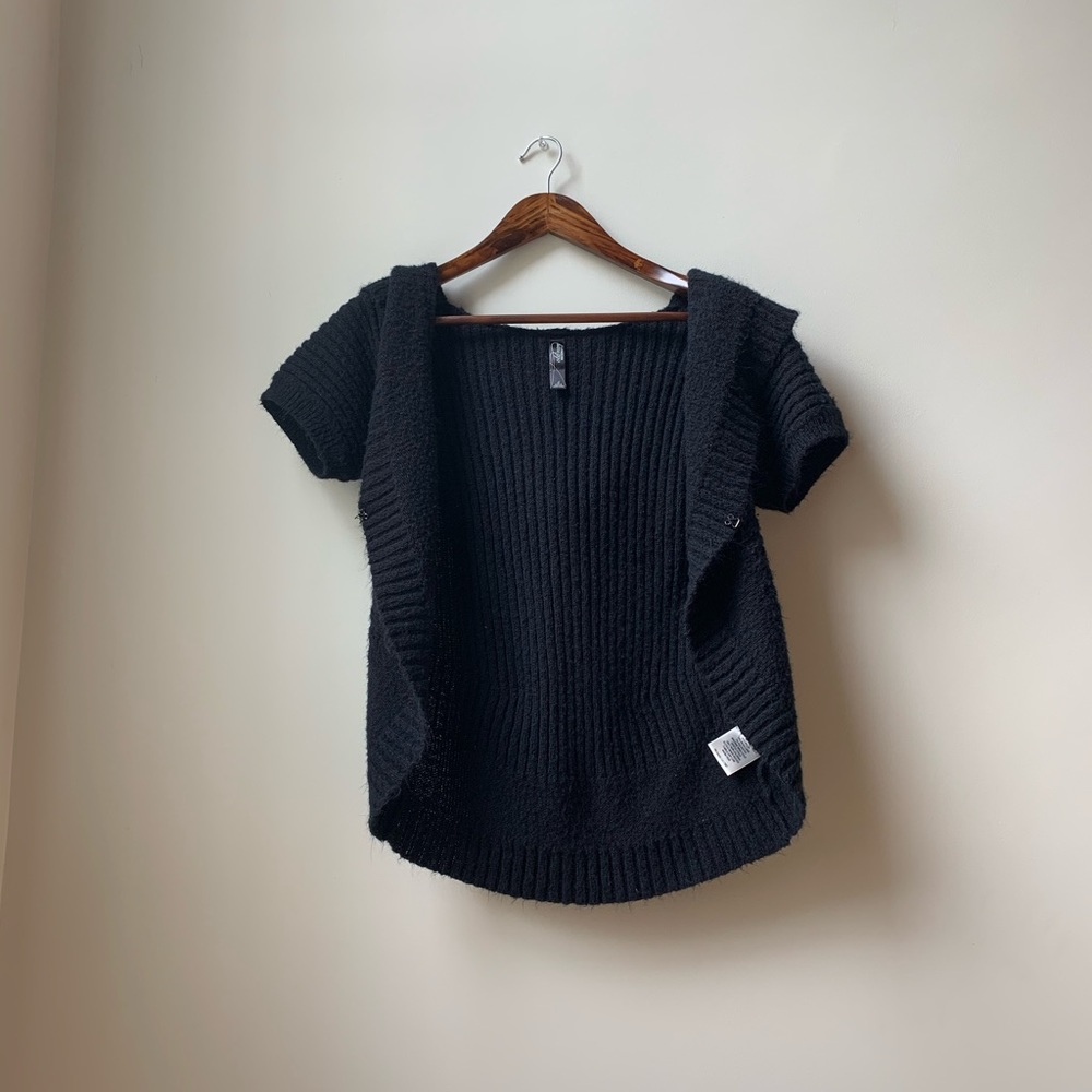 Womens Black Acrylic/Wool Hooded Cardigan